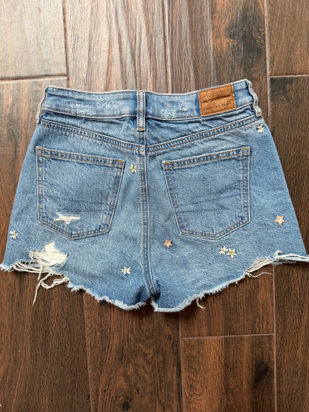 American Eagle Light Blue floral Denim Shorts Womens frayed distressed XXS 00 - Picture 5 of 5